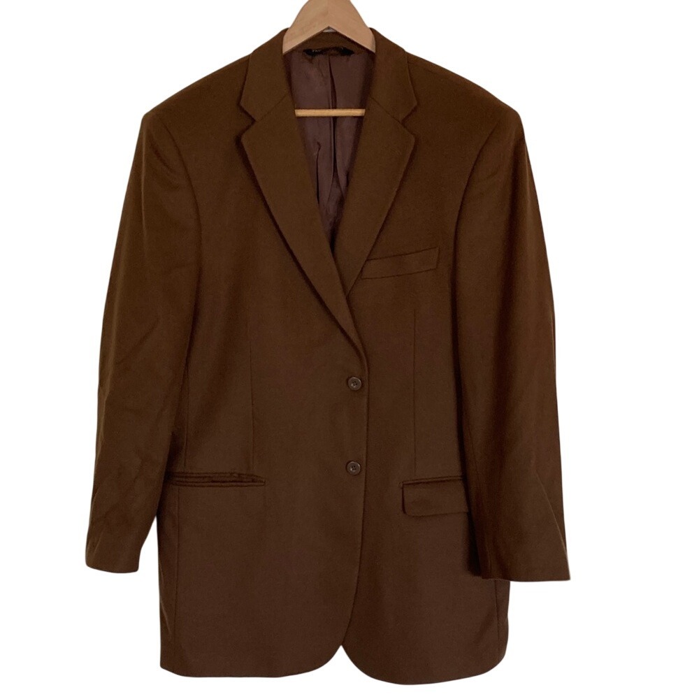 ProntoModa Men's Brown‎ Wool/Cashmere Classic Two-Button Blazer Size 46L Jacket